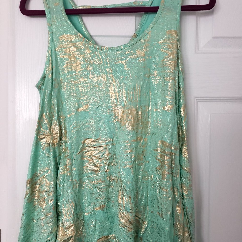Jennifer Lopez Mint Green & Gold Sleeveless Shirt - Medium